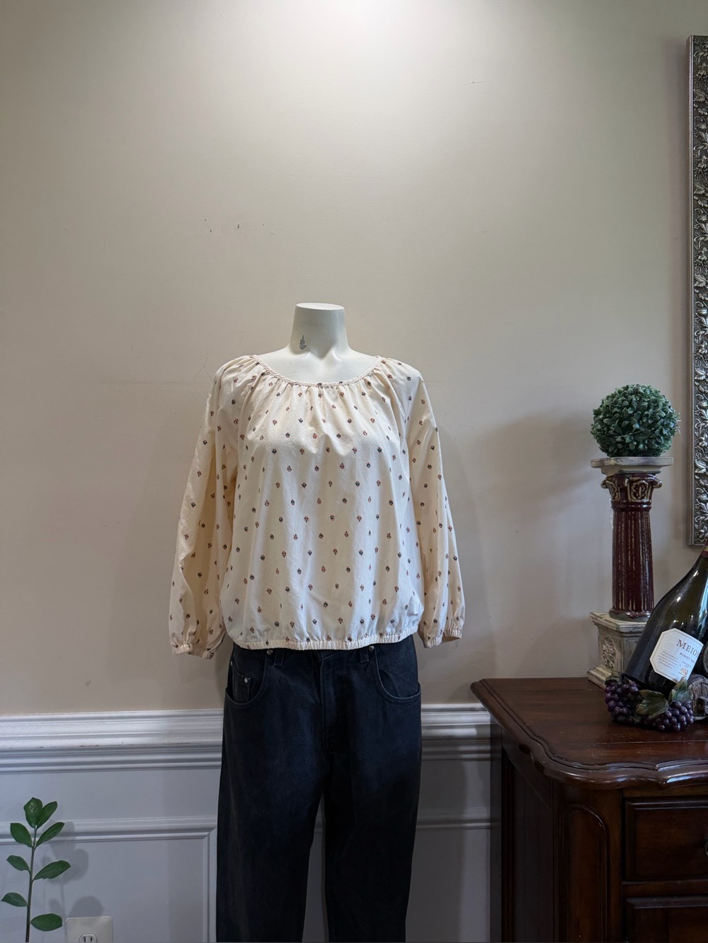Madewell Women's Cream Peasant Blouse with Subtle Print